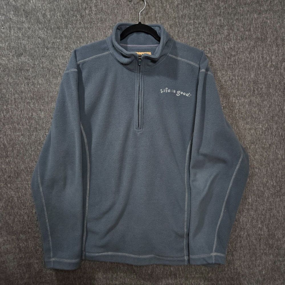 Life Is Good Men Medium Gray Quarter Zip Fleece Heavyweight Warm Sweater‎